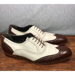 Mezlan Wingtip Oxford Men Size 9.5 M Dress Shoes Brown White Leather Spectator